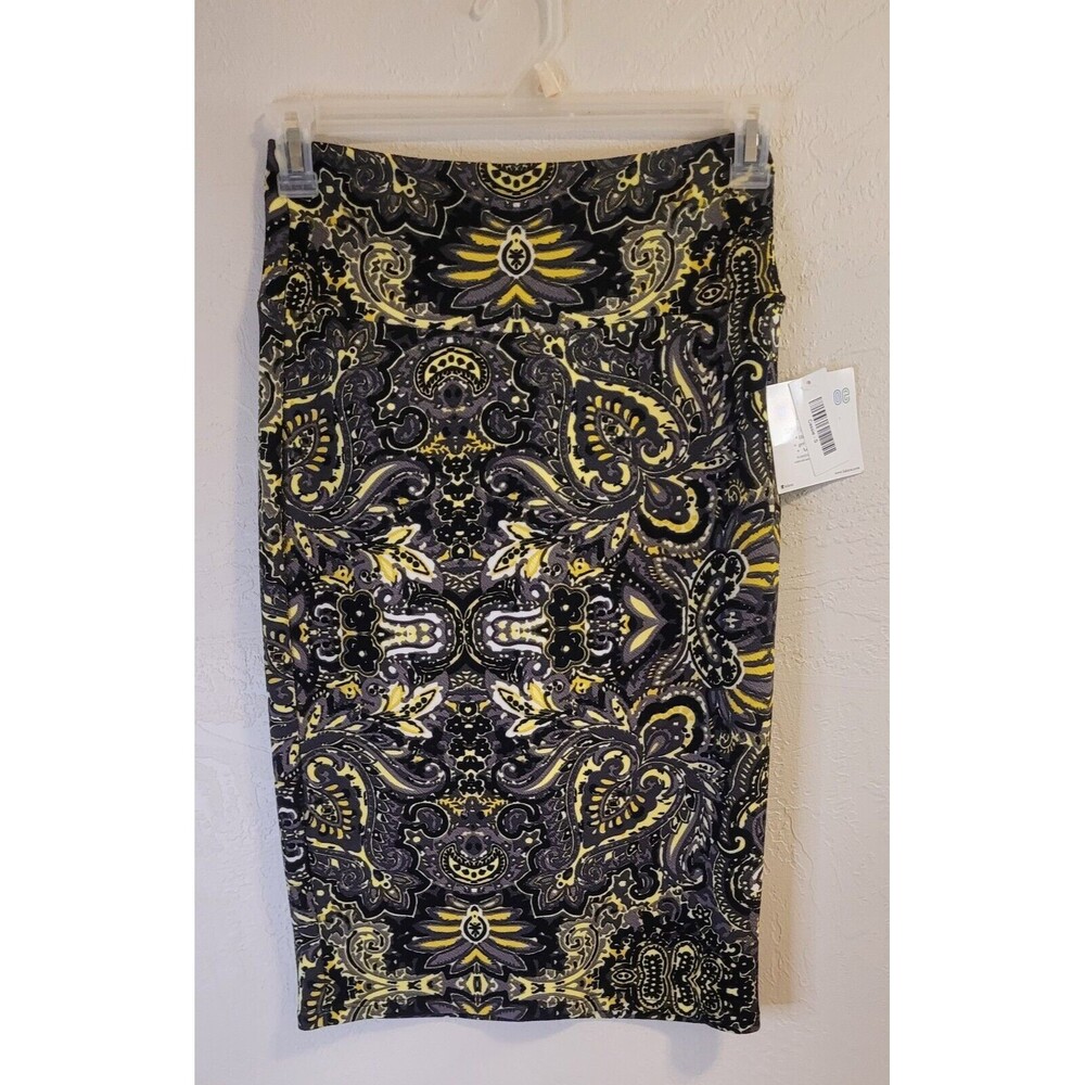 Lu La Roe Women's Pencil Skirt Black Yellow and White Floral Design Size Small